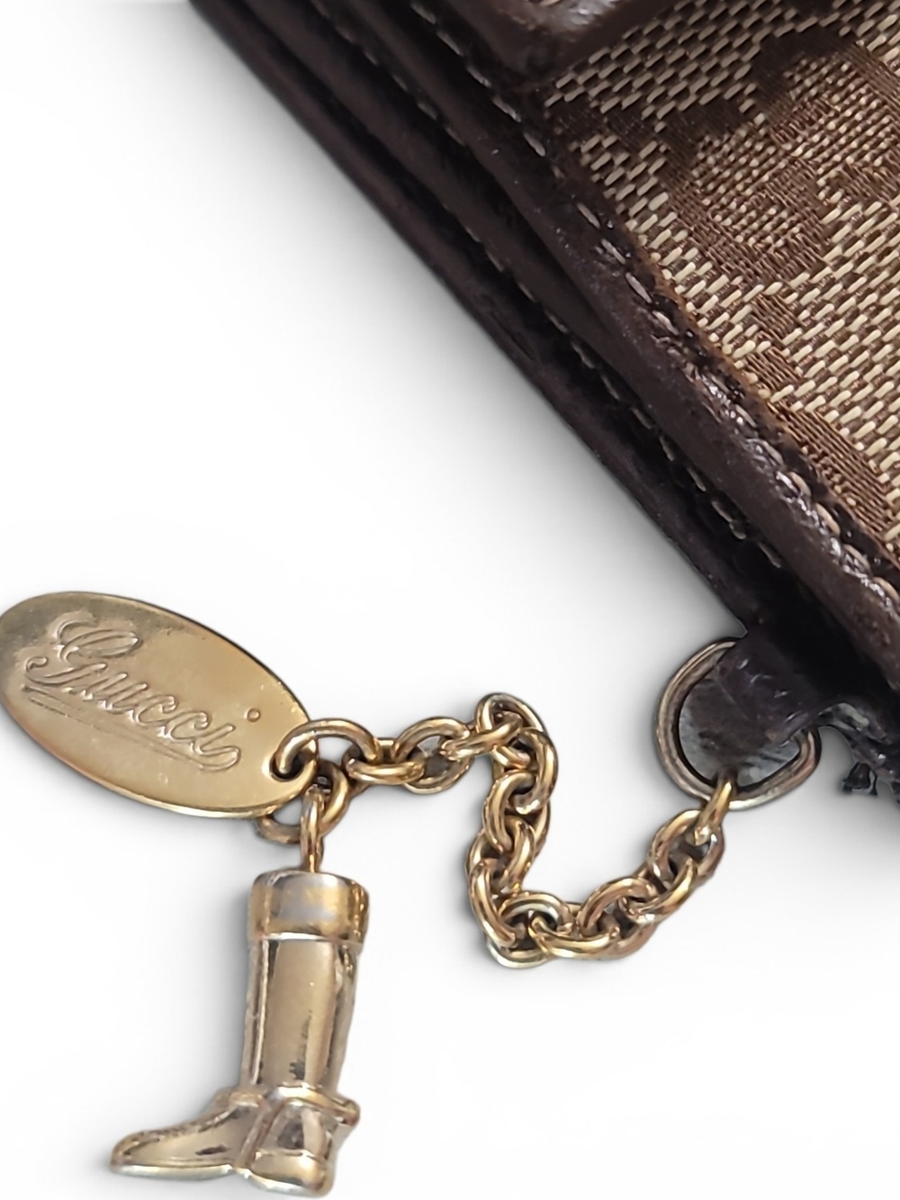 Gucci Beige and Brown GG Canvas Bi-Fold Wallet with Boot Charm - Picture 2 of 11